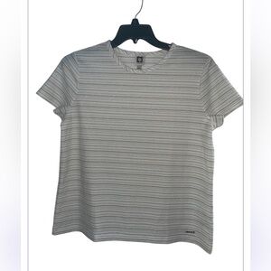 Anne Klein White with Gold stripes Short Sleeve Blouse